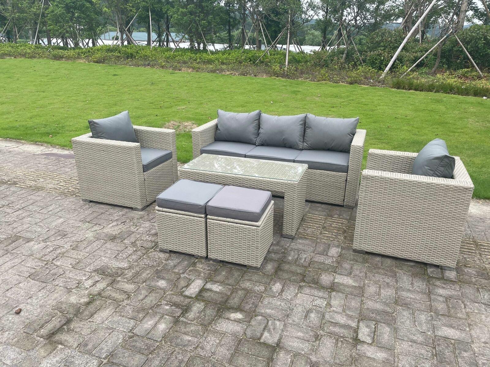 Fimous 9 Seater rattan corner sofa set coffee table stools outdoor furniture
